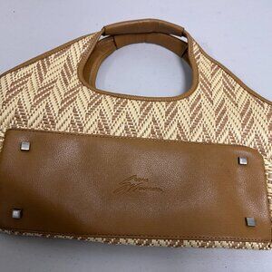 Stone Mountain leather woven straw brown bag satchel small